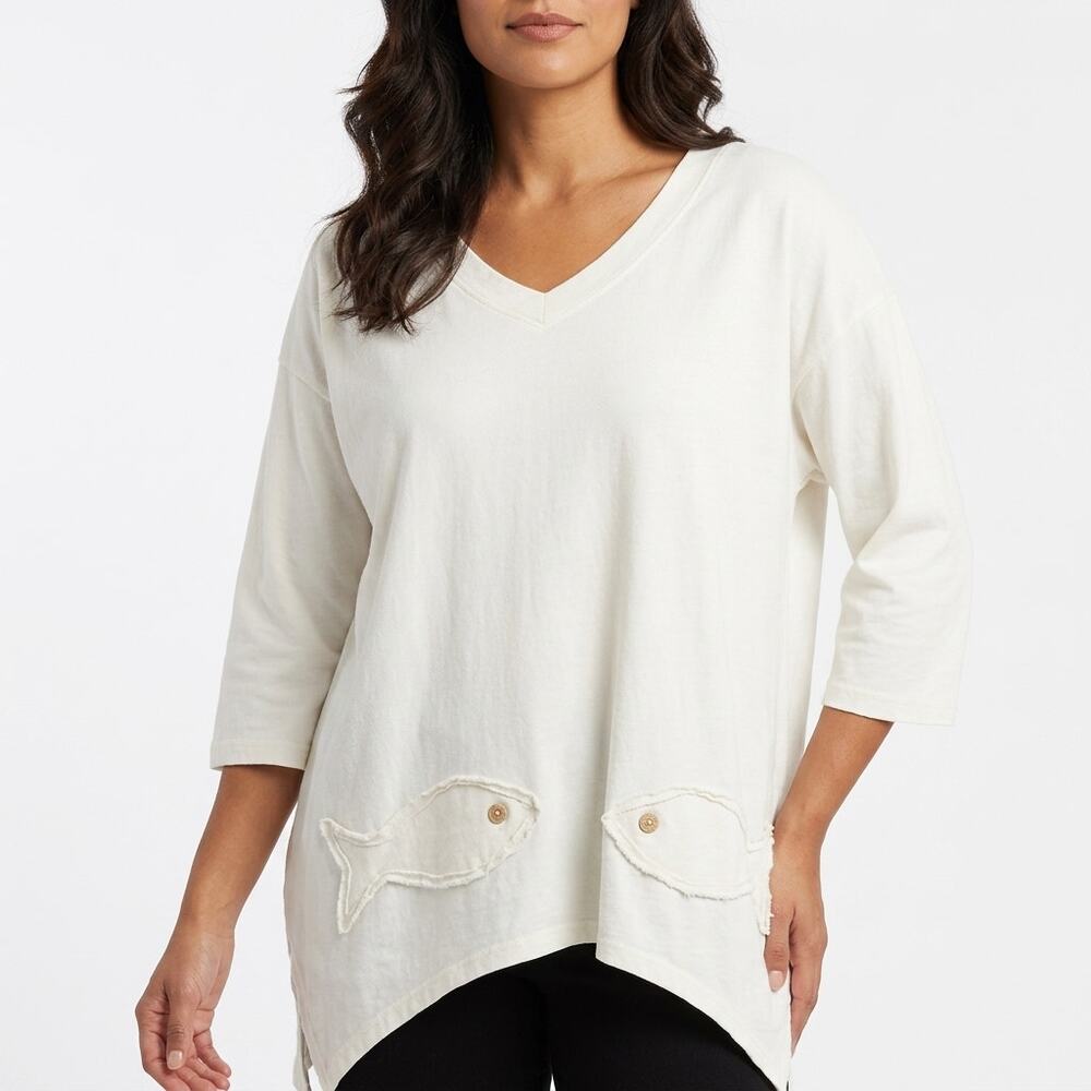 COTTONSEED WEAR Off-White Lightweight Top Women 3/4 Sleeve Knit Size M